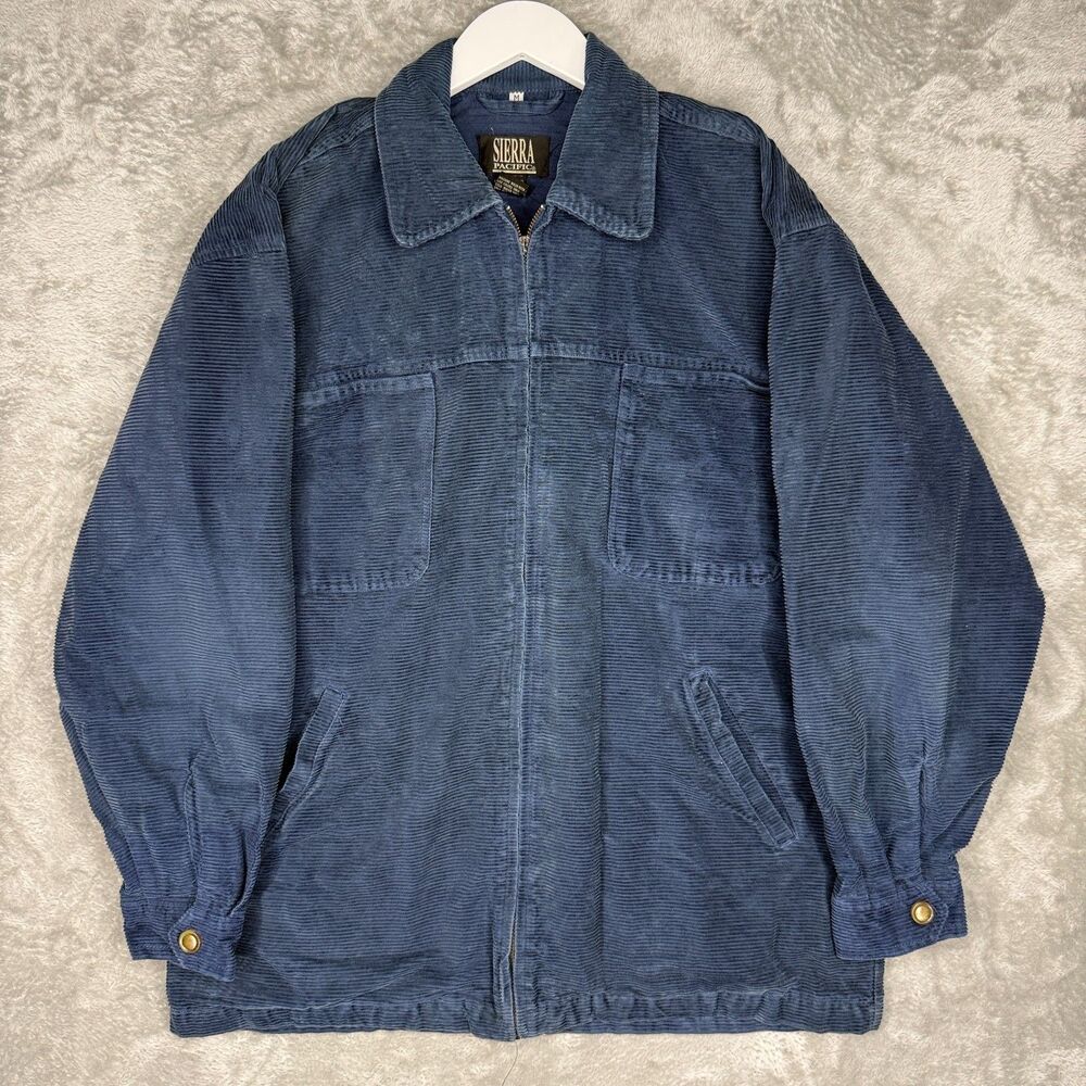 Vtg 90s Sierra Pacific Corduroy Jacket Mens Medium Oversized Chore Blue Full Zip